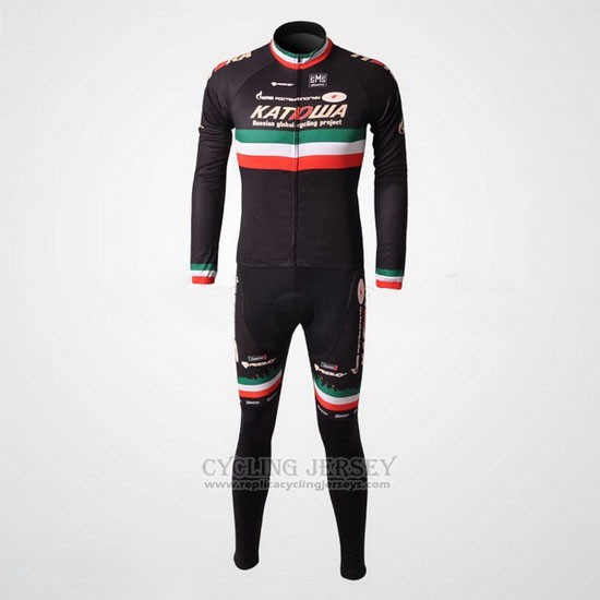 2010 Cycling Jersey Katusha Black Long Sleeve and Bib Tight